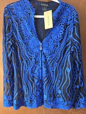 Weavz Black Sheer Tunic with Vibrant Blue Embroidered Appliqué
